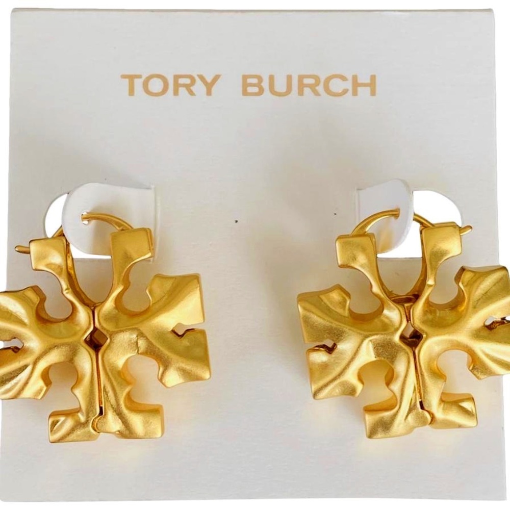 NEW Tory Burch Roxanne Hidden Double Logo Earrings in Gold or Pewter